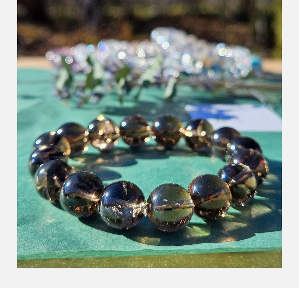 10mm Smoky Quartz 7" beaded stretch bracelet